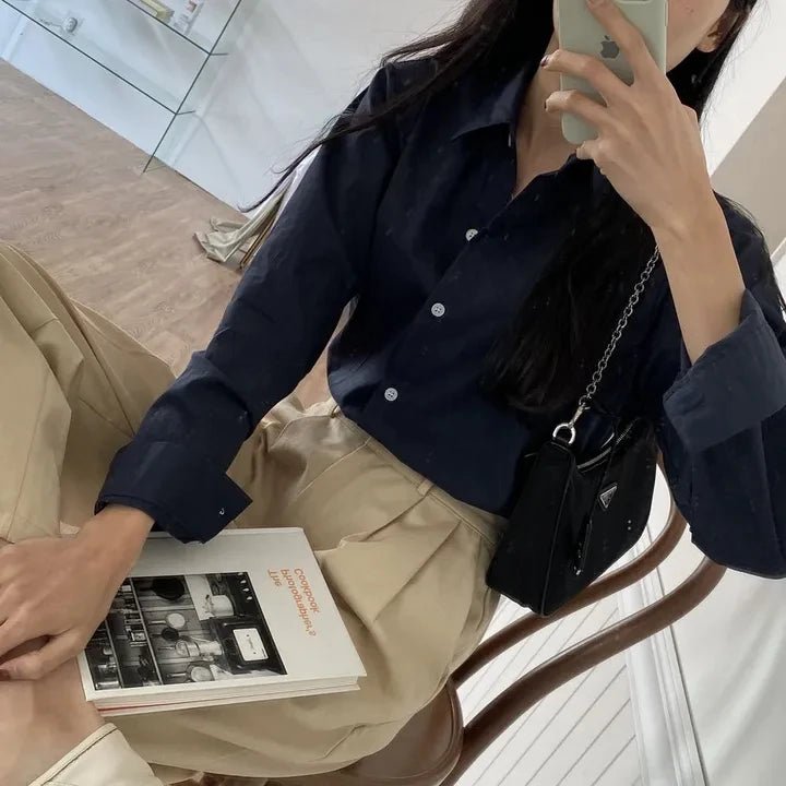 Women's Loose Fit Solid Shirt – Minimalist Spring Blouse - VeauBeauty
