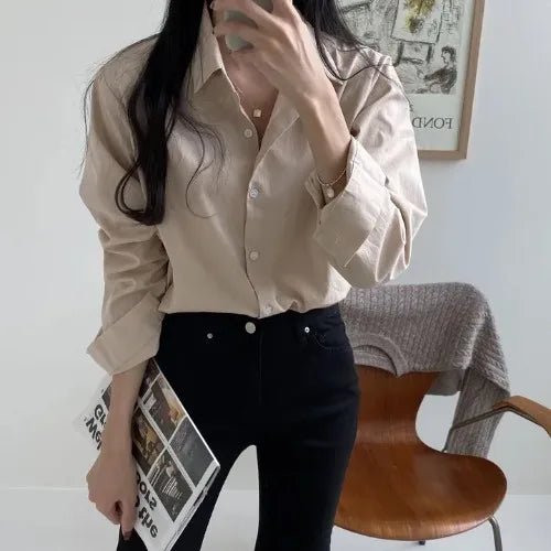 Women's Loose Fit Solid Shirt – Minimalist Spring Blouse - VeauBeauty
