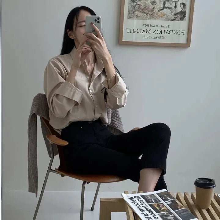 Women's Loose Fit Solid Shirt – Minimalist Spring Blouse - VeauBeauty