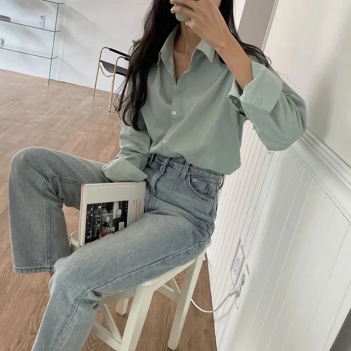 Women's Loose Fit Solid Shirt – Minimalist Spring Blouse - VeauBeauty