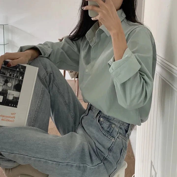 Women's Loose Fit Solid Shirt – Minimalist Spring Blouse - VeauBeauty