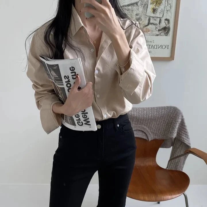Women's Loose Fit Solid Shirt – Minimalist Spring Blouse - VeauBeauty