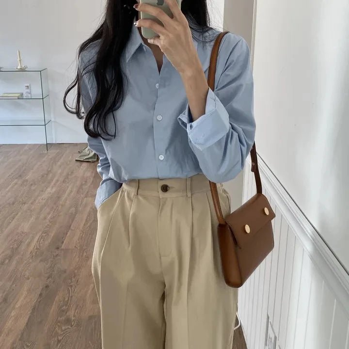 Women's Loose Fit Solid Shirt – Minimalist Spring Blouse - VeauBeauty