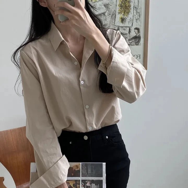 Women's Loose Fit Solid Shirt – Minimalist Spring Blouse - VeauBeauty