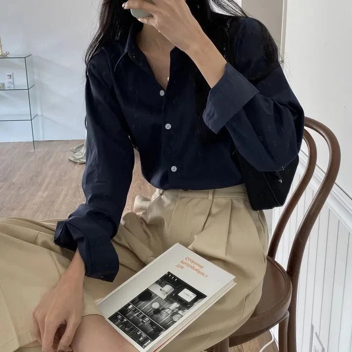 Women's Loose Fit Solid Shirt – Minimalist Spring Blouse - VeauBeauty