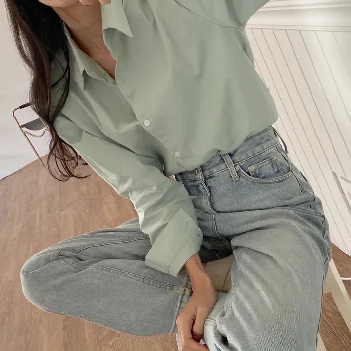 Women's Loose Fit Solid Shirt – Minimalist Spring Blouse - VeauBeauty