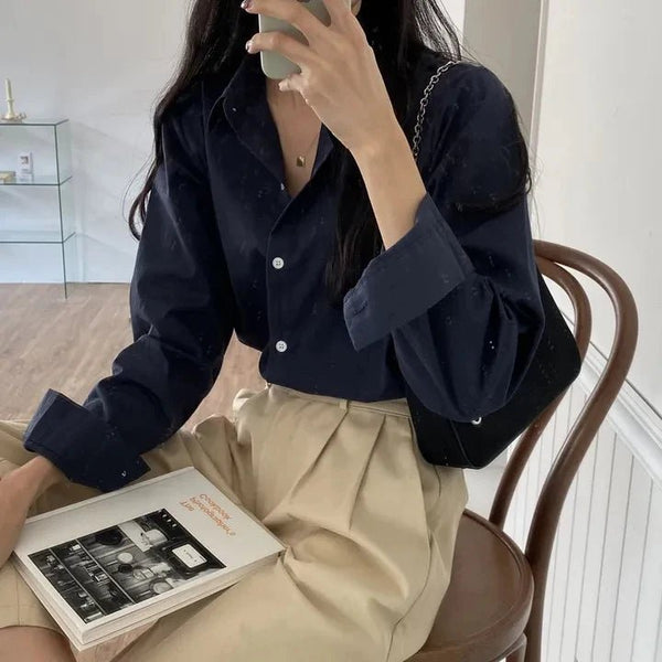 Women's Loose Fit Solid Shirt – Minimalist Spring Blouse - VeauBeauty