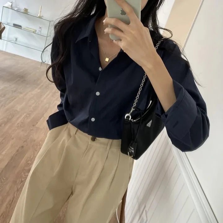 Women's Loose Fit Solid Shirt – Minimalist Spring Blouse - VeauBeauty