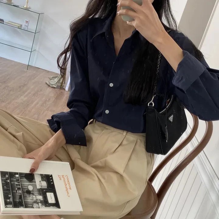 Women's Loose Fit Solid Shirt – Minimalist Spring Blouse - VeauBeauty