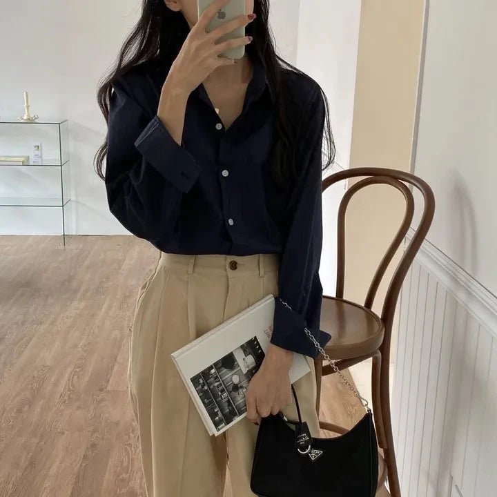 Women's Loose Fit Solid Shirt – Minimalist Spring Blouse - VeauBeauty