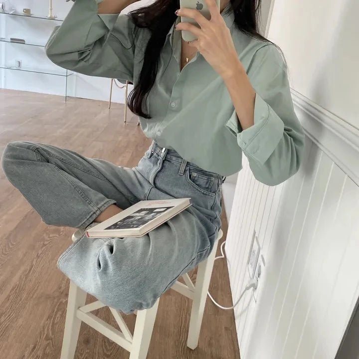Women's Loose Fit Solid Shirt – Minimalist Spring Blouse - VeauBeauty