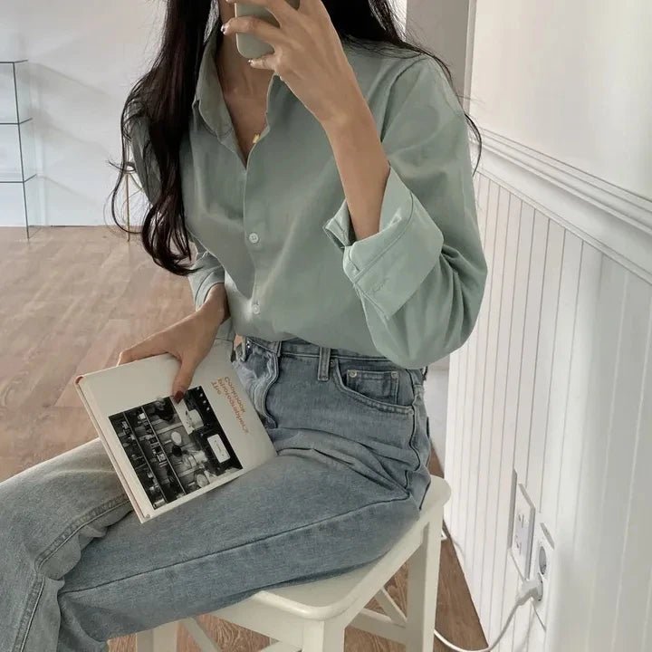 Women's Loose Fit Solid Shirt – Minimalist Spring Blouse - VeauBeauty