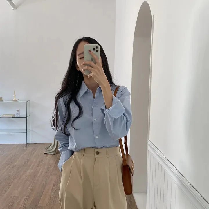 Women's Loose Fit Solid Shirt – Minimalist Spring Blouse - VeauBeauty