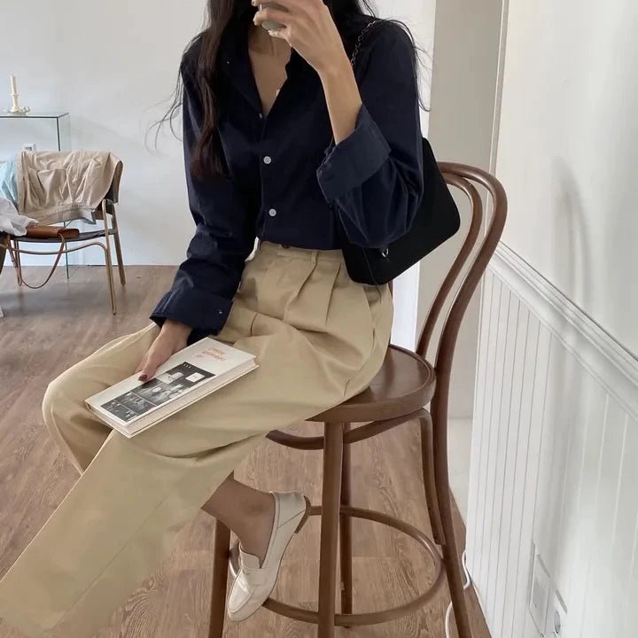 Women's Loose Fit Solid Shirt – Minimalist Spring Blouse - VeauBeauty