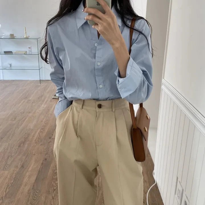 Women's Loose Fit Solid Shirt – Minimalist Spring Blouse - VeauBeauty