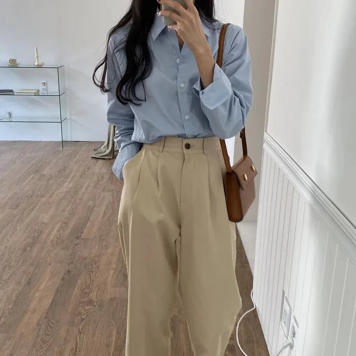 Women's Loose Fit Solid Shirt – Minimalist Spring Blouse - VeauBeauty