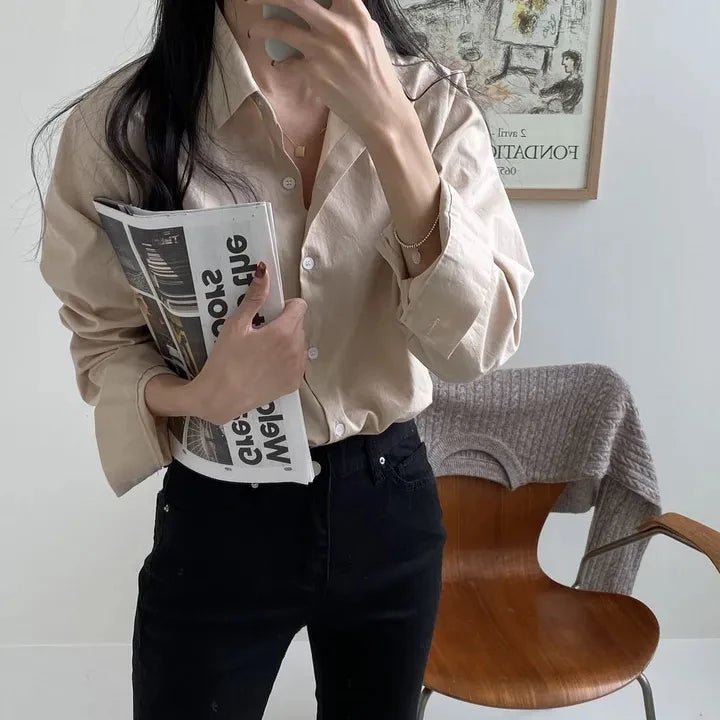 Women's Loose Fit Solid Shirt – Minimalist Spring Blouse - VeauBeauty