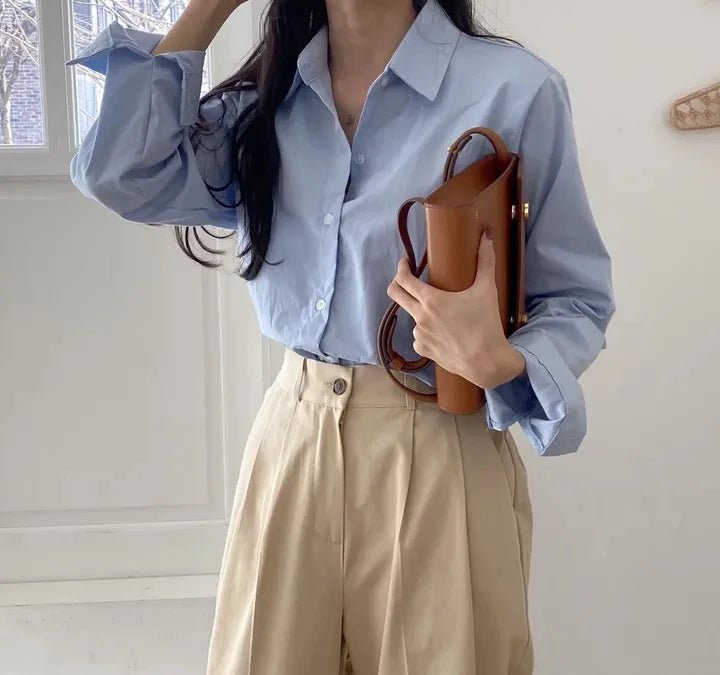Women's Loose Fit Solid Shirt – Minimalist Spring Blouse - VeauBeauty