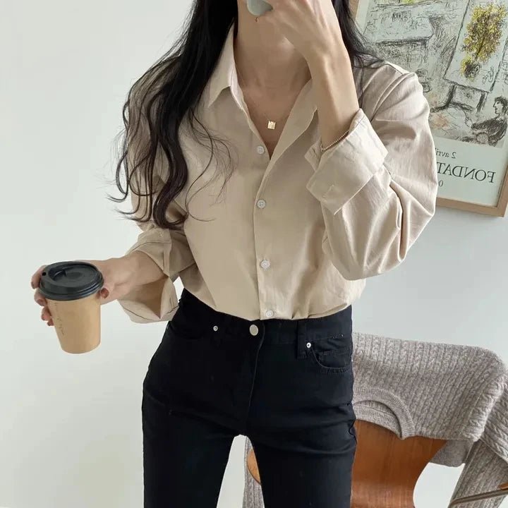 Women's Loose Fit Solid Shirt – Minimalist Spring Blouse - VeauBeauty
