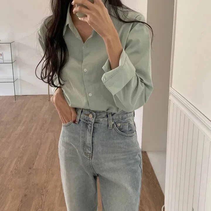 Women's Loose Fit Solid Shirt – Minimalist Spring Blouse - VeauBeauty