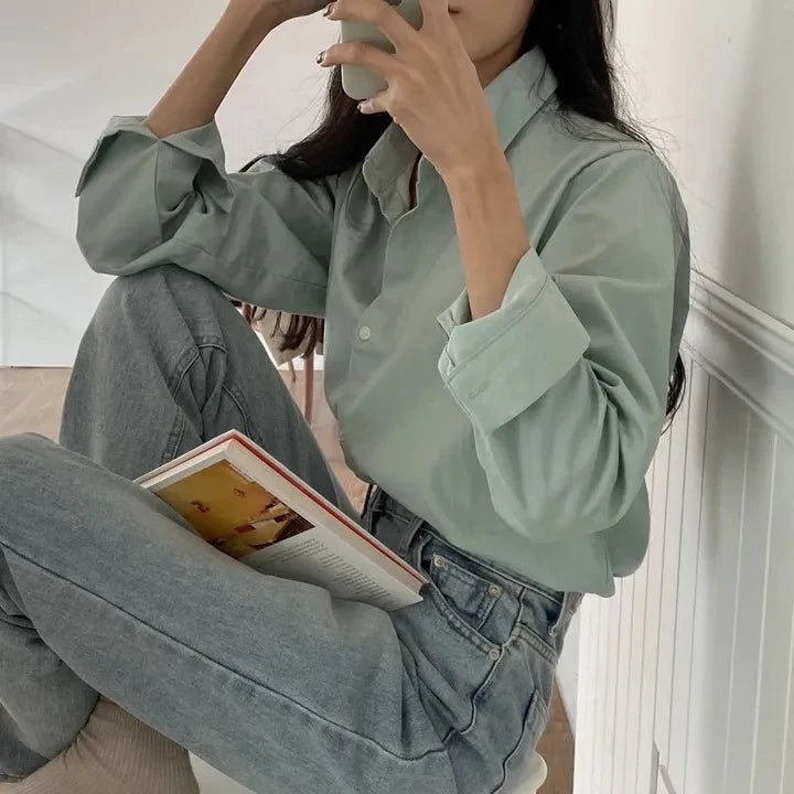 Women's Loose Fit Solid Shirt – Minimalist Spring Blouse - VeauBeauty