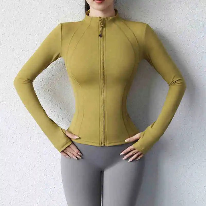 Women's Nude Zip Yoga Jacket – Spring Autumn Cardigan with Pockets - VeauBeauty