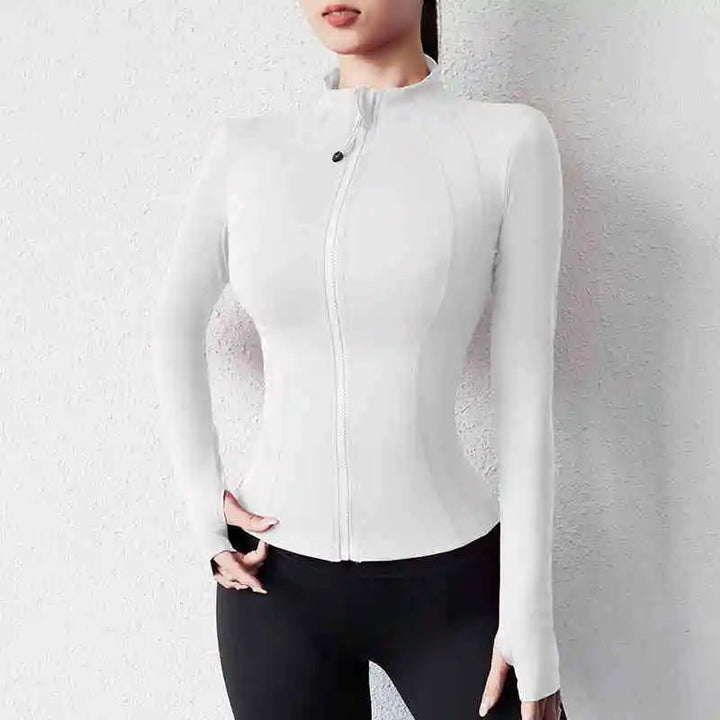 Women's Nude Zip Yoga Jacket – Spring Autumn Cardigan with Pockets - VeauBeauty