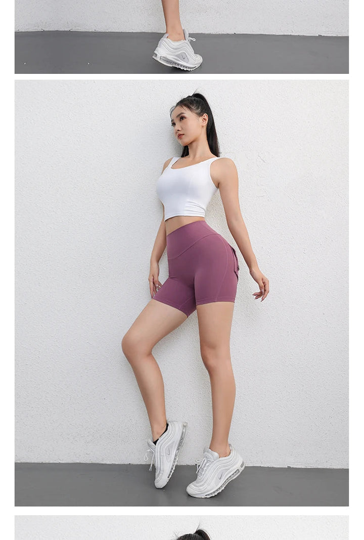 Women's Peach Butt Fitness Shorts – 3/4 Length Cargo Yoga Pants with Pockets - VeauBeauty
