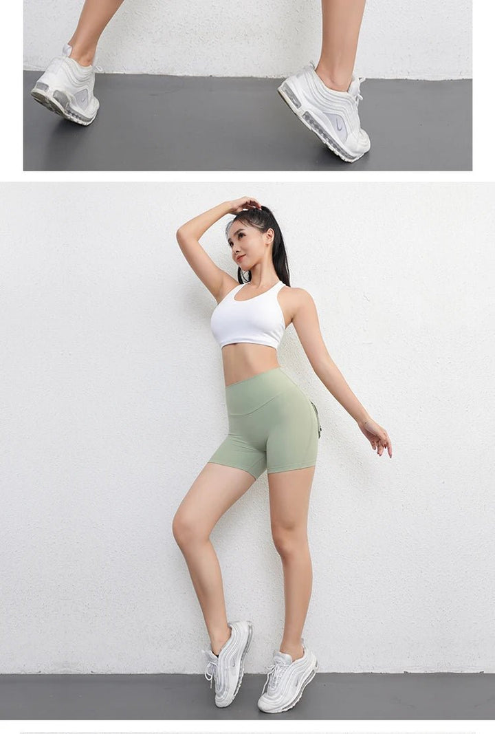 Women's Peach Butt Fitness Shorts – 3/4 Length Cargo Yoga Pants with Pockets - VeauBeauty