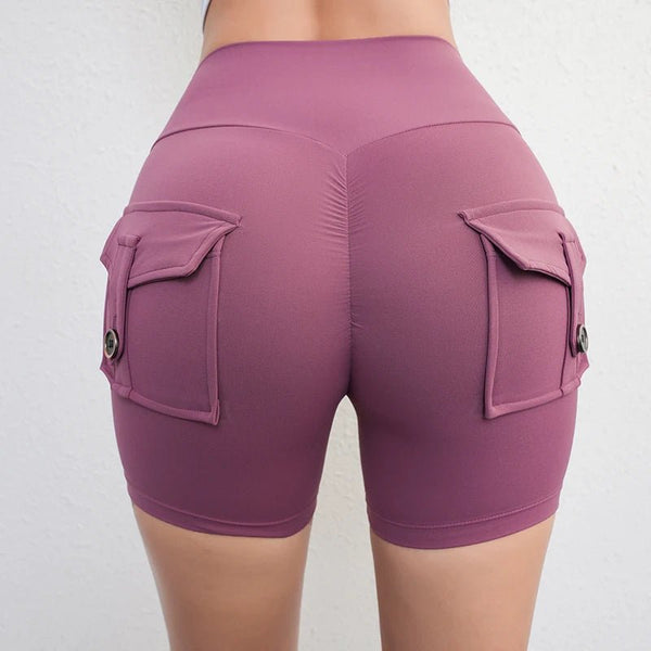 Women's Peach Butt Fitness Shorts – 3/4 Length Cargo Yoga Pants with Pockets - VeauBeauty
