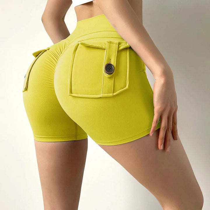Women's Peach Butt Fitness Shorts – 3/4 Length Cargo Yoga Pants with Pockets - VeauBeauty