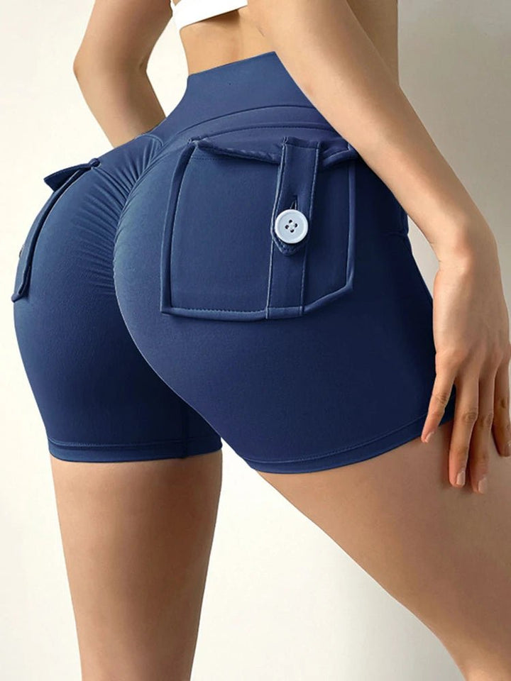 Women's Peach Butt Fitness Shorts – 3/4 Length Cargo Yoga Pants with Pockets - VeauBeauty