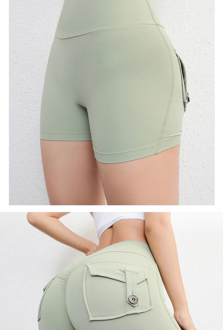 Women's Peach Butt Fitness Shorts – 3/4 Length Cargo Yoga Pants with Pockets - VeauBeauty