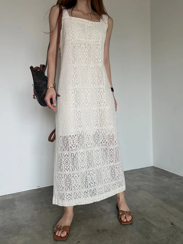 Women's Sleeveless Summer Dress – French Style H - Line with Lace Details - VeauBeauty