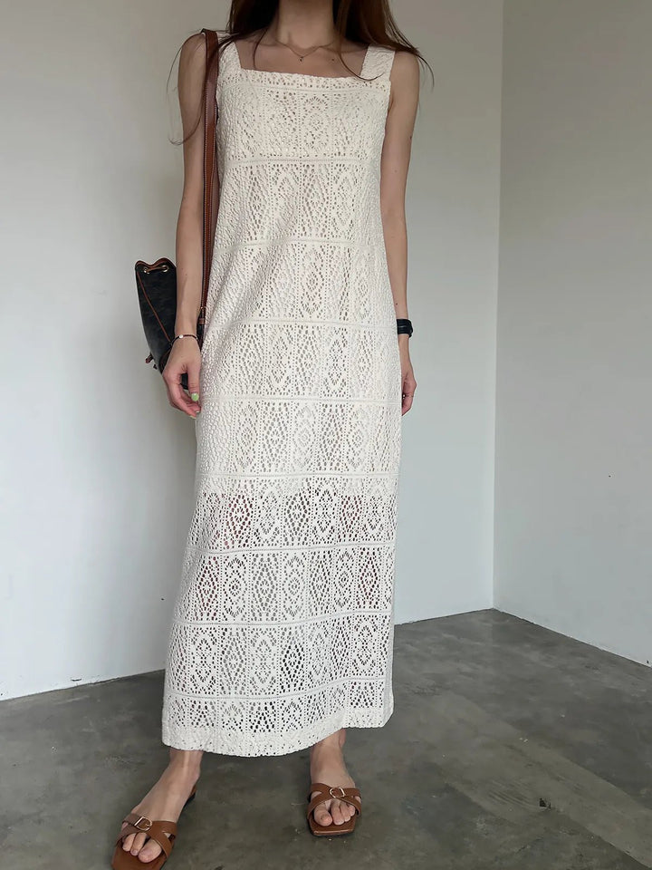 Women's Sleeveless Summer Dress – French Style H - Line with Lace Details - VeauBeauty