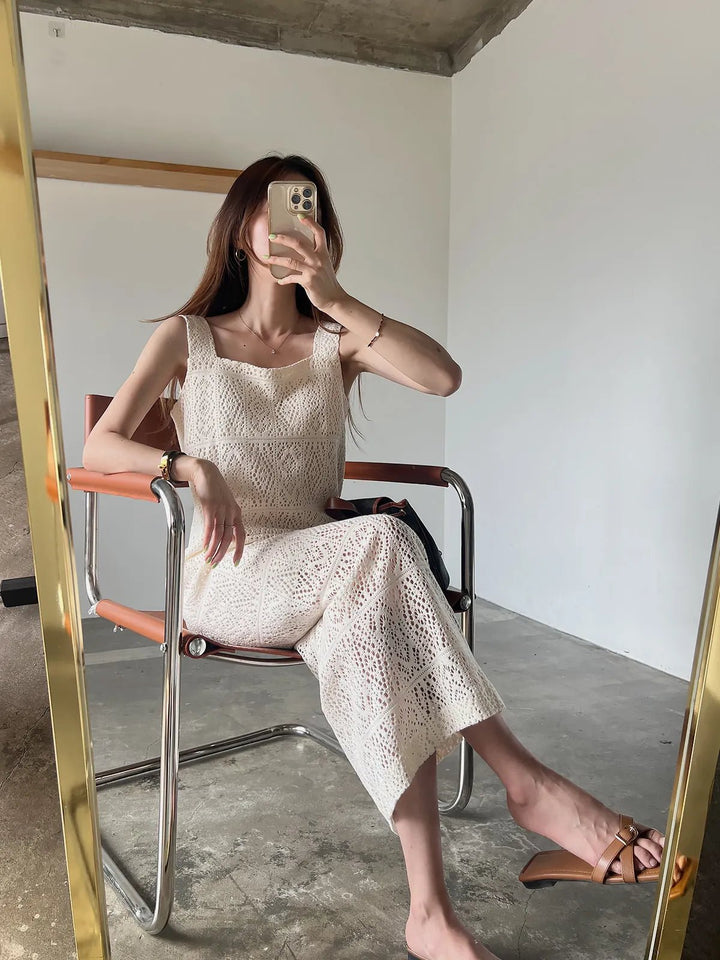 Women's Sleeveless Summer Dress – French Style H - Line with Lace Details - VeauBeauty