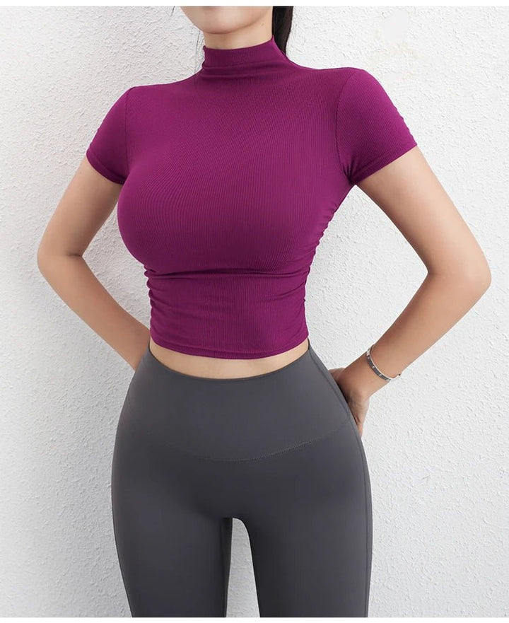Women's Sports Crop Top – Short Sleeve Yoga Running Fitness T-Shirt - VeauBeauty