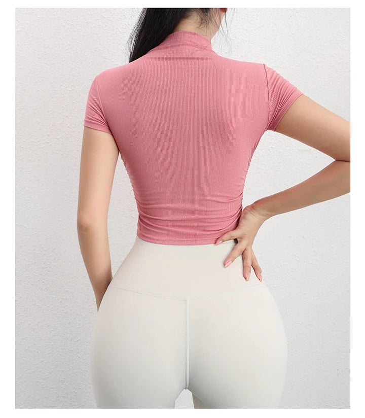 Women's Sports Crop Top – Short Sleeve Yoga Running Fitness T-Shirt - VeauBeauty
