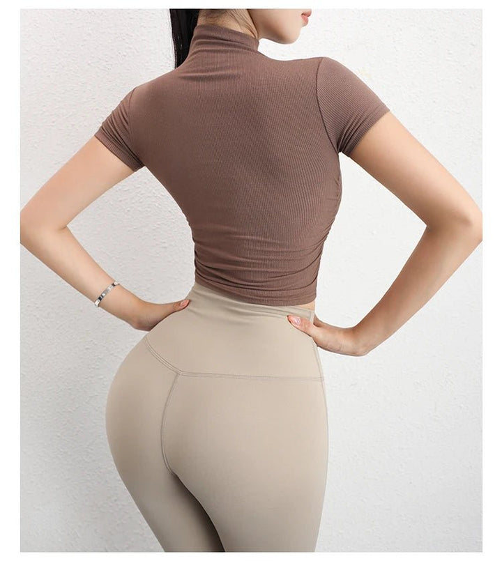 Women's Sports Crop Top – Short Sleeve Yoga Running Fitness T-Shirt - VeauBeauty