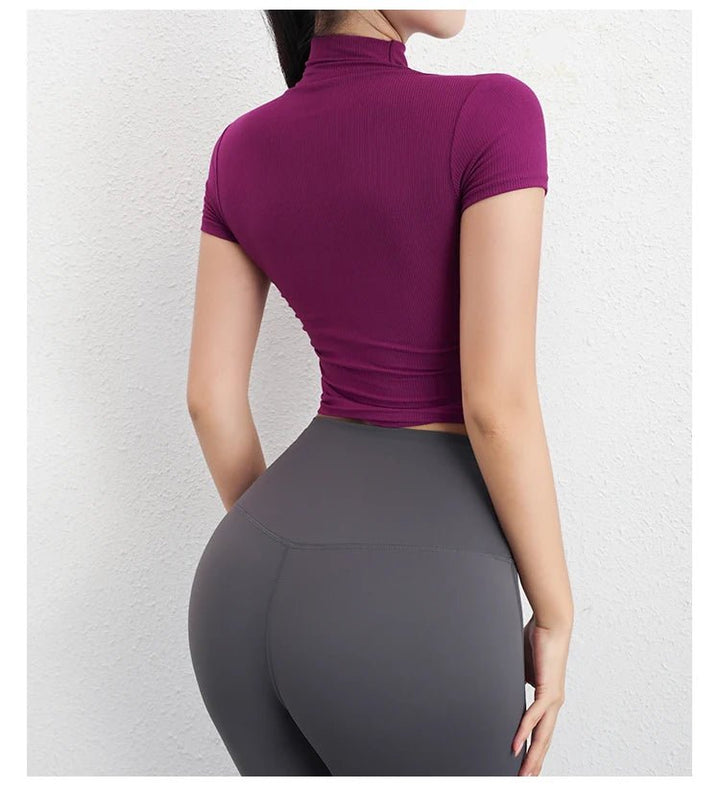 Women's Sports Crop Top – Short Sleeve Yoga Running Fitness T-Shirt - VeauBeauty