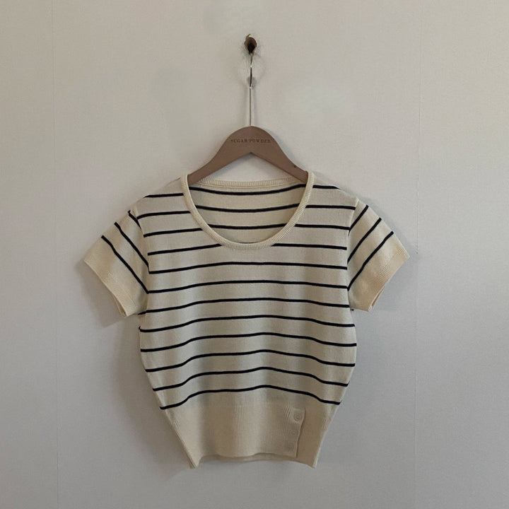 Women's Striped Knit Top – Viscose Round Neck Short Sleeve Sweater - VeauBeauty