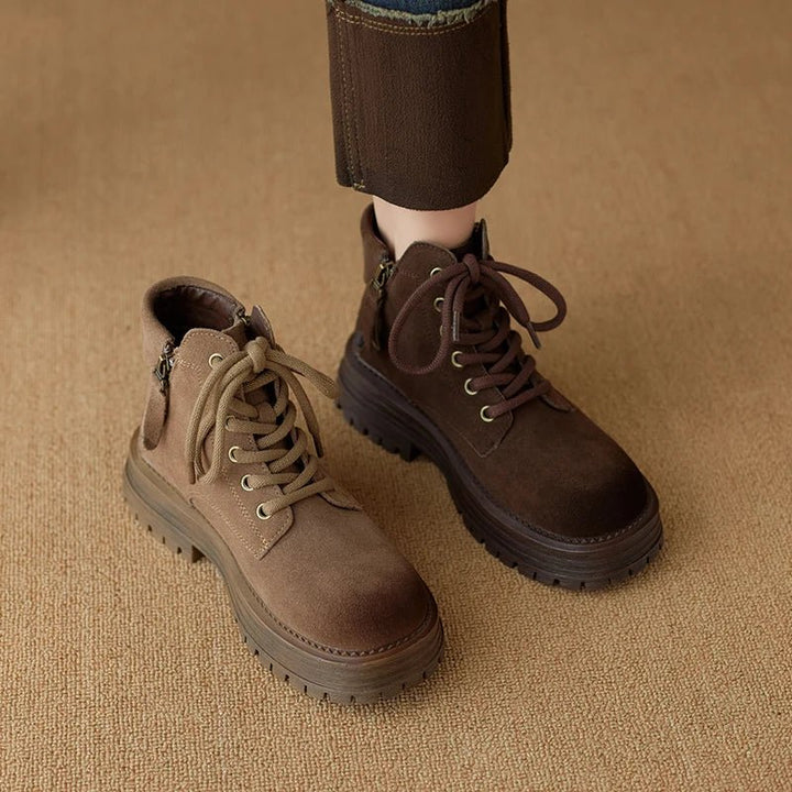 Women's Suede Biker Boots – British Style Zip Ankle Booties - VeauBeauty