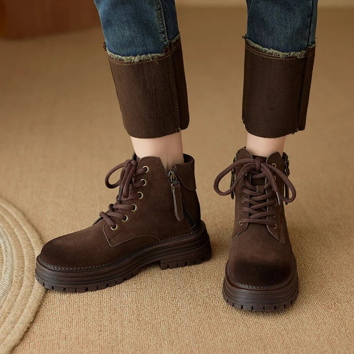 Women's Suede Biker Boots – British Style Zip Ankle Booties - VeauBeauty