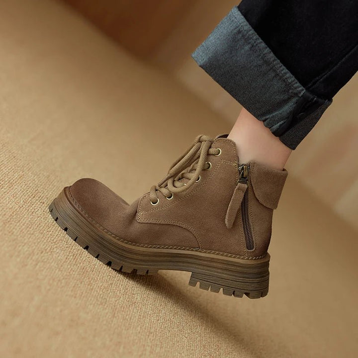 Women's Suede Biker Boots – British Style Zip Ankle Booties - VeauBeauty
