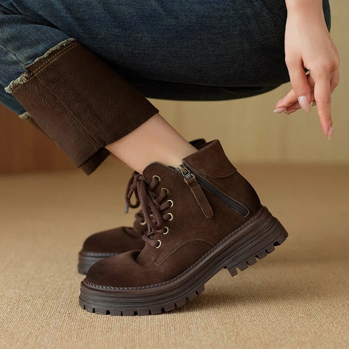 Women's Suede Biker Boots – British Style Zip Ankle Booties - VeauBeauty