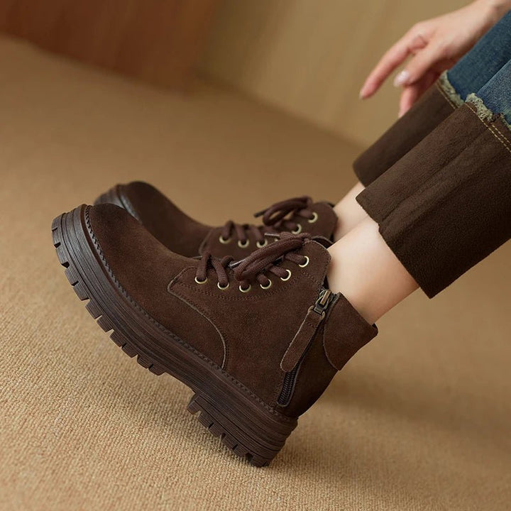 Women's Suede Biker Boots – British Style Zip Ankle Booties - VeauBeauty