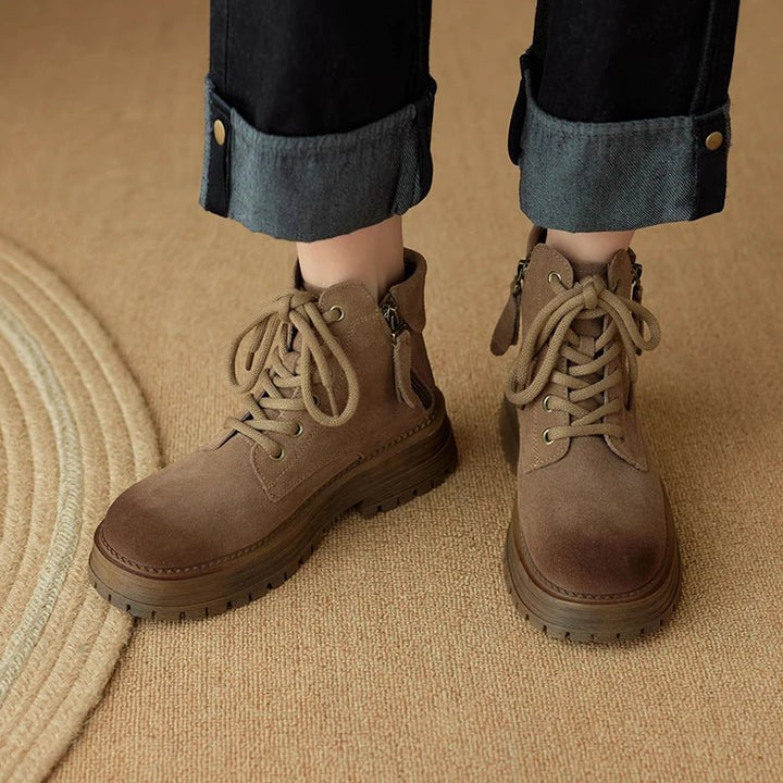 Women's Suede Biker Boots – British Style Zip Ankle Booties - VeauBeauty