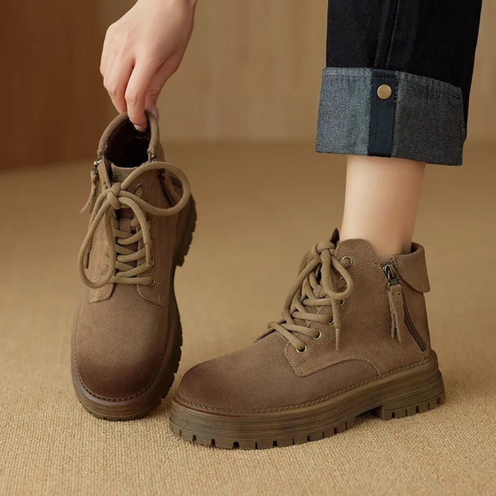 Women's Suede Biker Boots – British Style Zip Ankle Booties - VeauBeauty