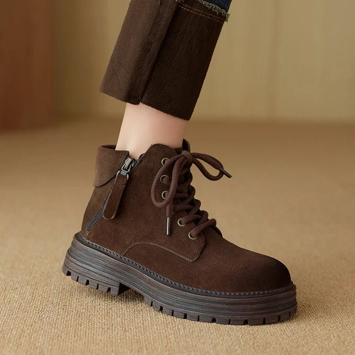 Women's Suede Biker Boots – British Style Zip Ankle Booties - VeauBeauty
