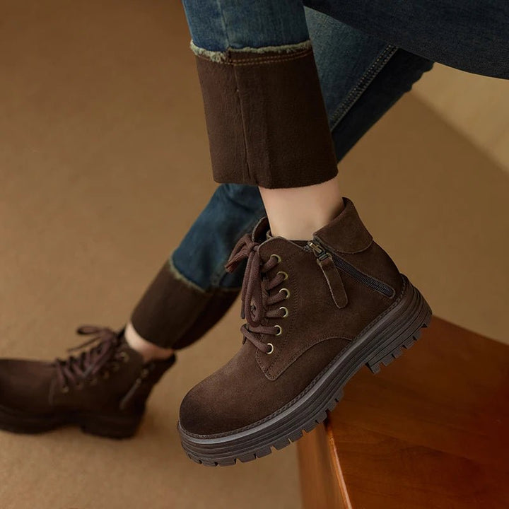 Women's Suede Biker Boots – British Style Zip Ankle Booties - VeauBeauty